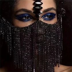 Exquisite Shiny Black Tassel Rhinestone Mask Jewelry Fashion Nightclub Party Crystal Jewelry Ball Dressing Accessories