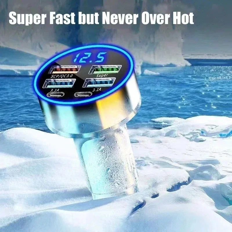 LED Display Car Charger 6 Port Multi Device Fast Charging QC3.0 PD USB C Car Adapter for Cars Trucks SUVs