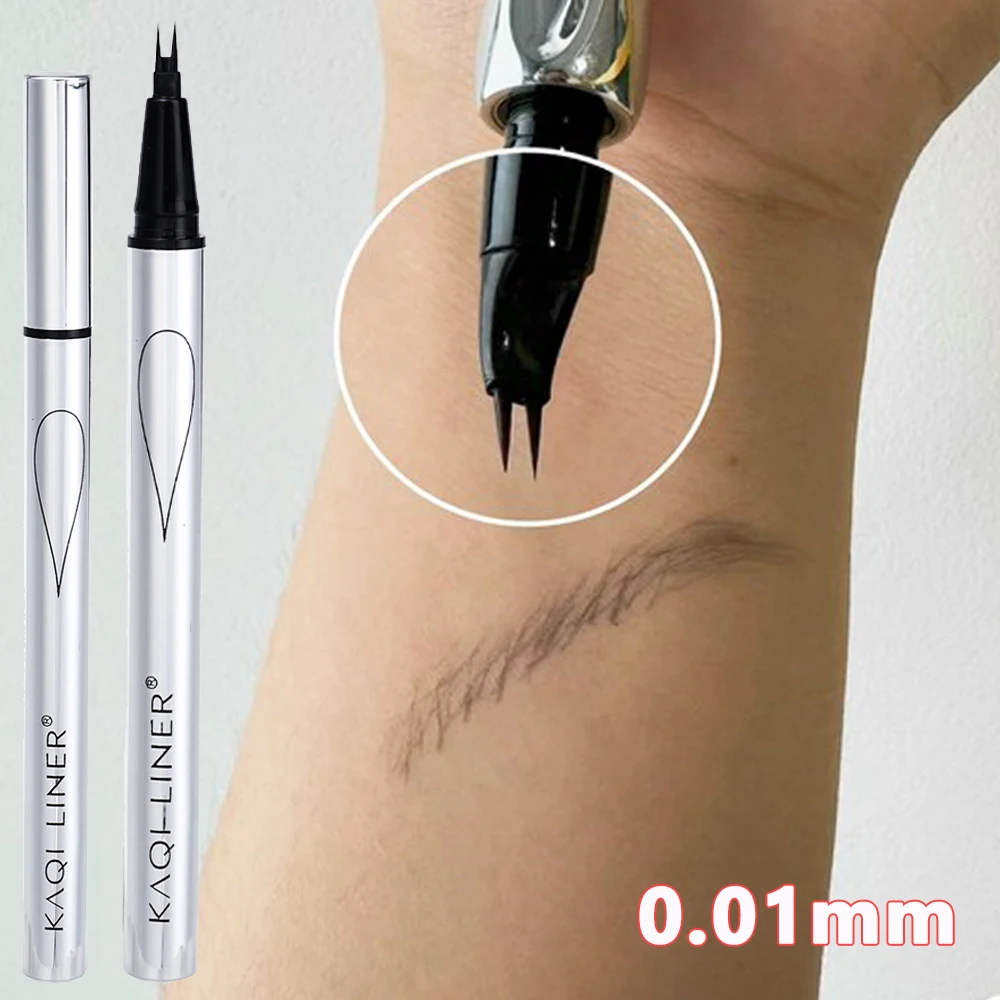 Ultrafijn 2-punts wenkbrauwpotlood Blijvend Gemakkelijk vast te houden Positionering Wenkbrauwpen Waterdichte vloeistof Liggende zijderups Eyeliner Ogenmake-up