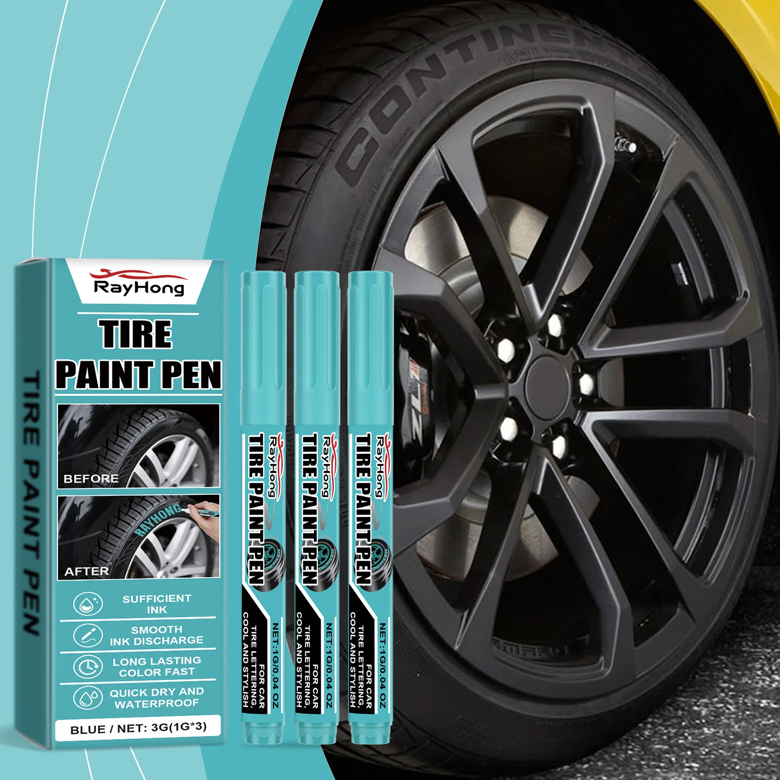 

3g Car Tire Paint Pen - Waterproof Oil-Based Marker for Tire Lettering & Art, Scratch-Resistant & Long-Lasting Color, 1pc