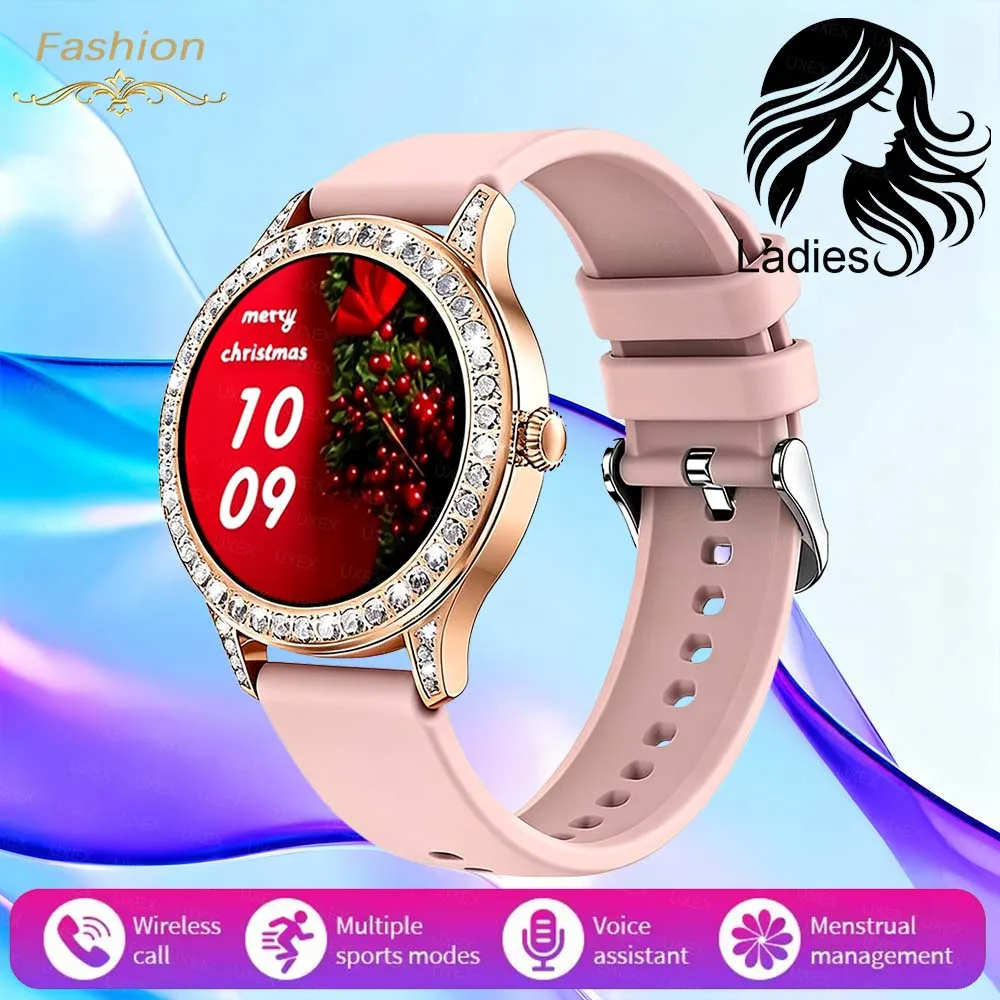 Fashion Smartwatch Women 1.27” Wireless Call Remote Photo Music Control Alarm Clock Pedometer Suitable For Family Friends Lovers