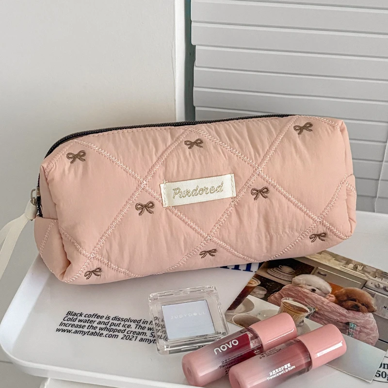 

1 Piece INS Casual Fashion Pencil Case for Girl Brown Pink Color Stationery Organizer Bag Portable Kawaii Large Capacity Pen Bag