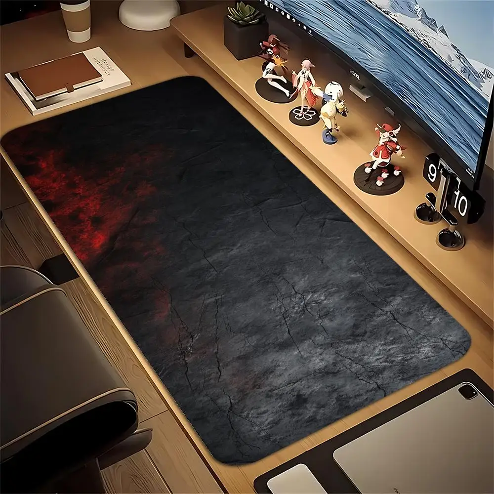 Large Gaming Mouse Pad Desk Mat Keyboard Pad Black Red Cracked Stone Grunge Dark Texture Print NonSlip Rubber Base Stitched Edge