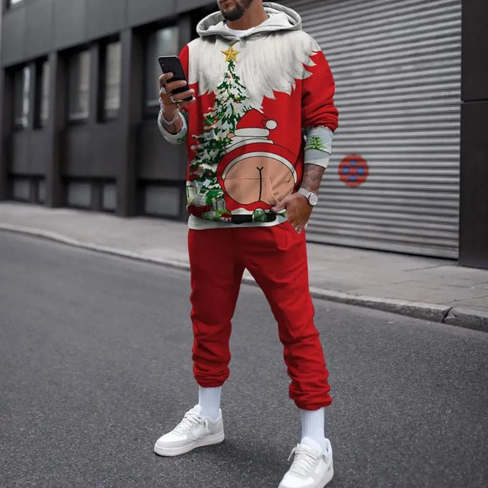 

Happy Christmas Sweatshirts Hoodie Set Men 3d Print Men Casual Hoodie Pant Tracksuit Set Hooded Sportswear Set 2 Piece Set﻿﻿﻿﻿