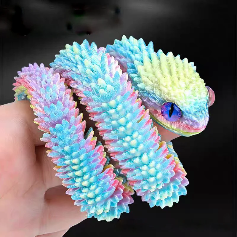 New 3D Printed Snake Decorative Realistic Snake Statue Movable Joint Fidget Toy Simulation Snake Desk Ornament Animal Model Gift