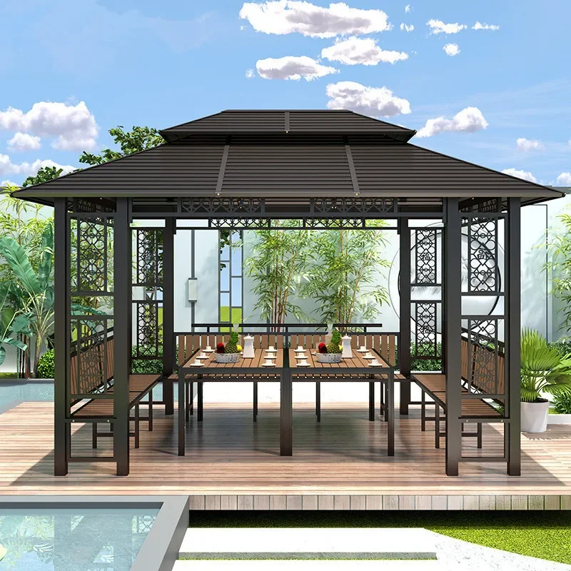 For Outdoor Pavilion Wrought Iron Gazebo Galvanized Steel Tent Villa Courtyard Balcony Rooftop Garden Canopy Awning Leisure