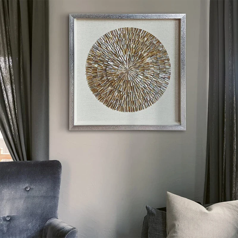 Luxury Framed 3D Hand‑Crafted Shell Mosaic Wall Art Natural Seashell Textured Painting for Villa Hotel Living Room Wall Ornament