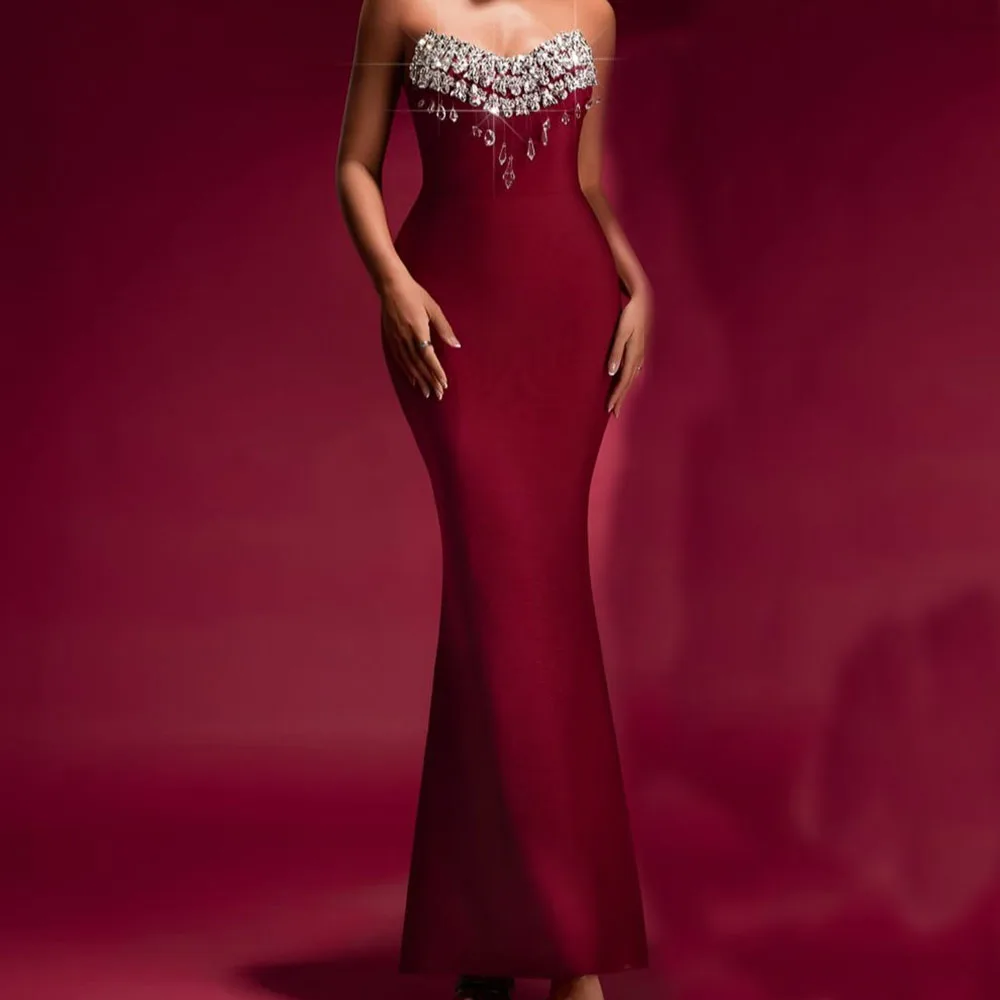 

Customized A-Line Evening Dresses Ankle-Length Strapless Sleeveless Prom Gown Fashion Crystal Simple Draped Backless Party Gown
