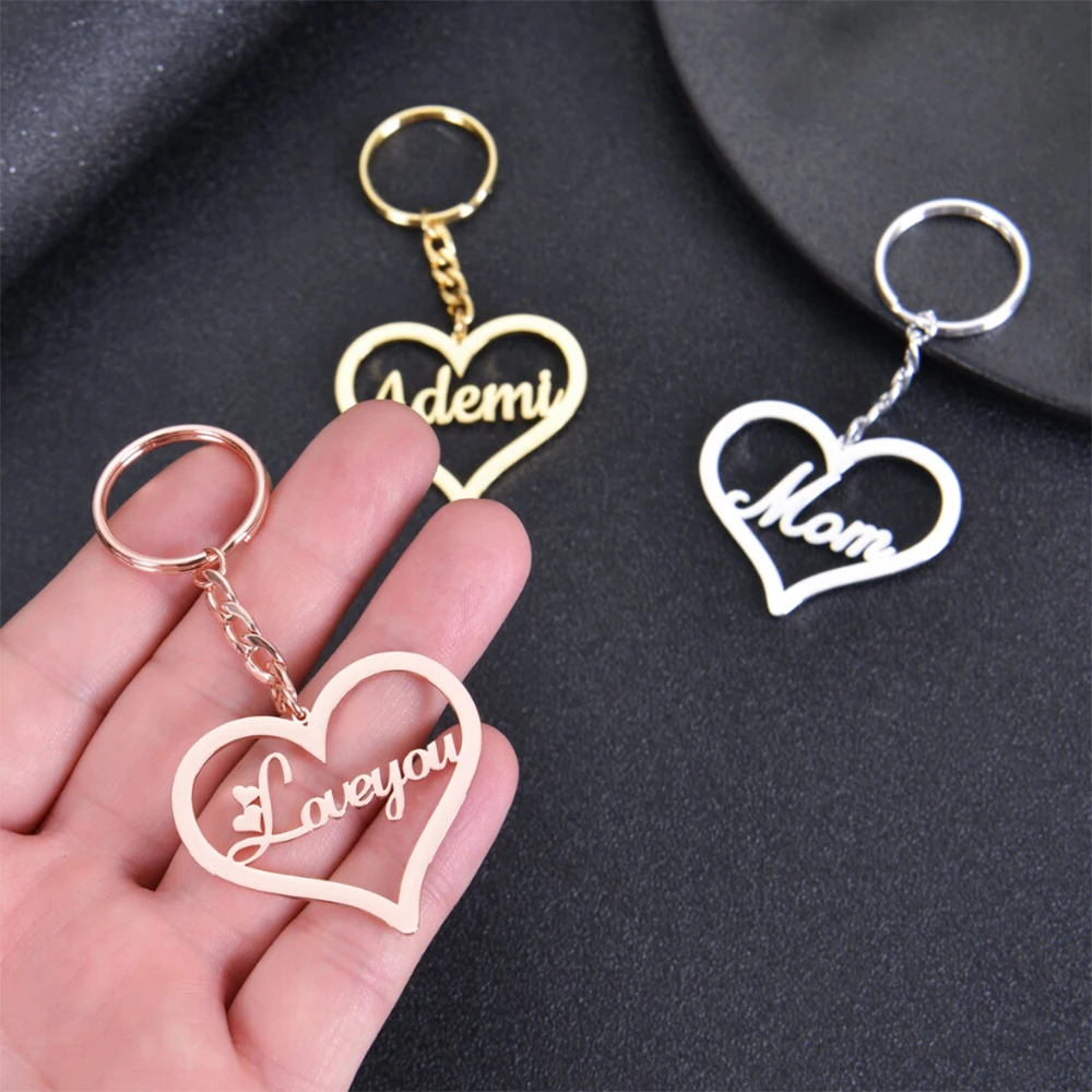 Personalized Customized Heart-Shaped Name Keychain, Multiple Fonts, Simple And Fashionable Jewelry, Birthday Party Gifts