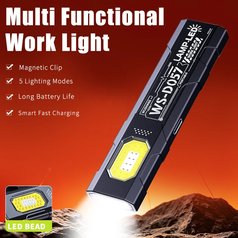 LED COB Flashlight Type C Rechargeable 600LM Portable Mini Torch Pocket Lantern Flood Work Light With Magnet For Emergency