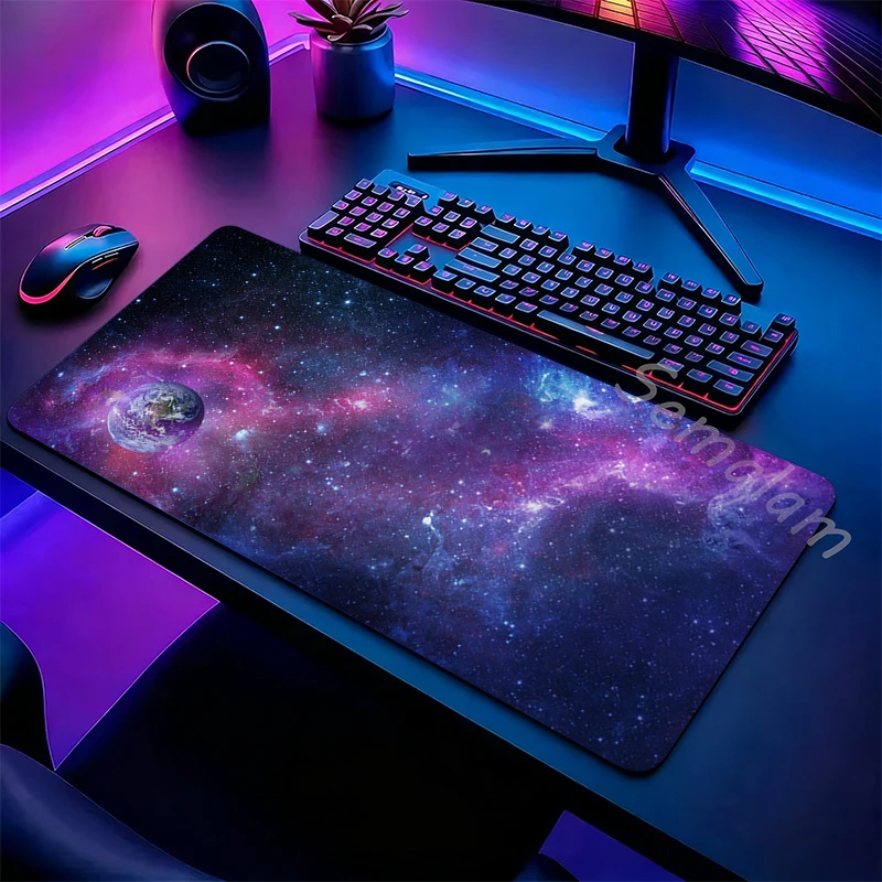 Gaming Mouse Pad Dreamy Galaxy Large Desk Mat Non-slip Rubber Base Stitched Edge 40x90 Keyboard Pads PC Table for Office Decor