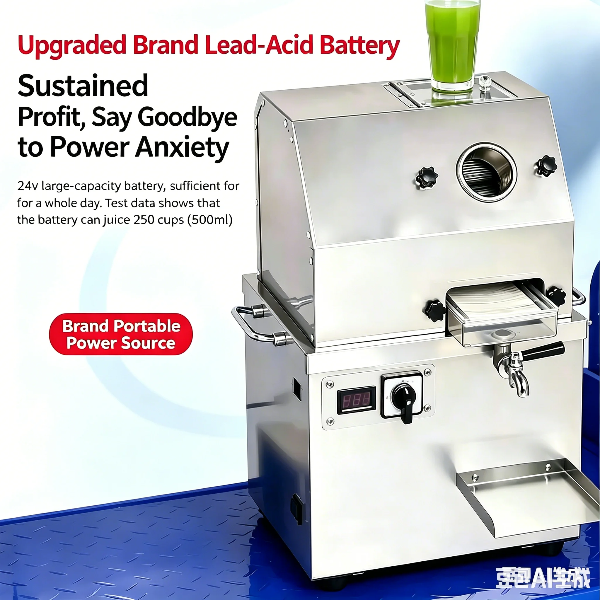

New Commercial Vertical Sugarcane Juicer Battery Powered Fully Automatic Sugar Cane Press Machine for Street Stall Business