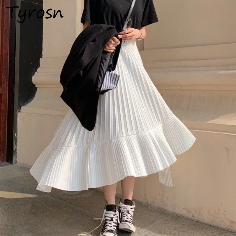 

Skirts Women Fashion Summer High Waist Leisure Elegant Tender Sweet All-match Simple Solid Korean Style Daily Design Cozy Ladies