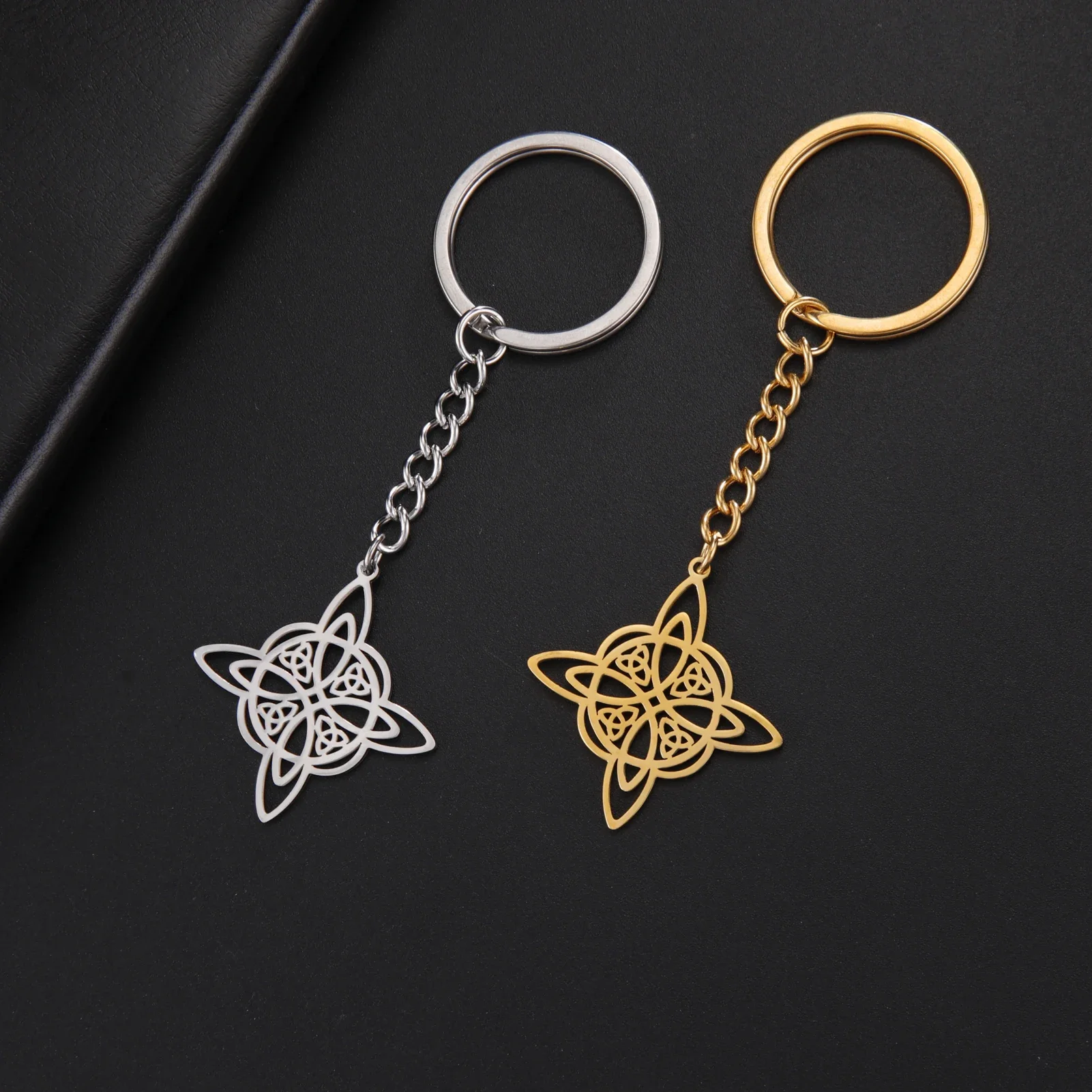 Skyrim Celtics Witch Knot Pendant Keychain Holder Stainless Steel Vintage Wicca Witchcraft Keyring Car Key Chains Amulet Gift