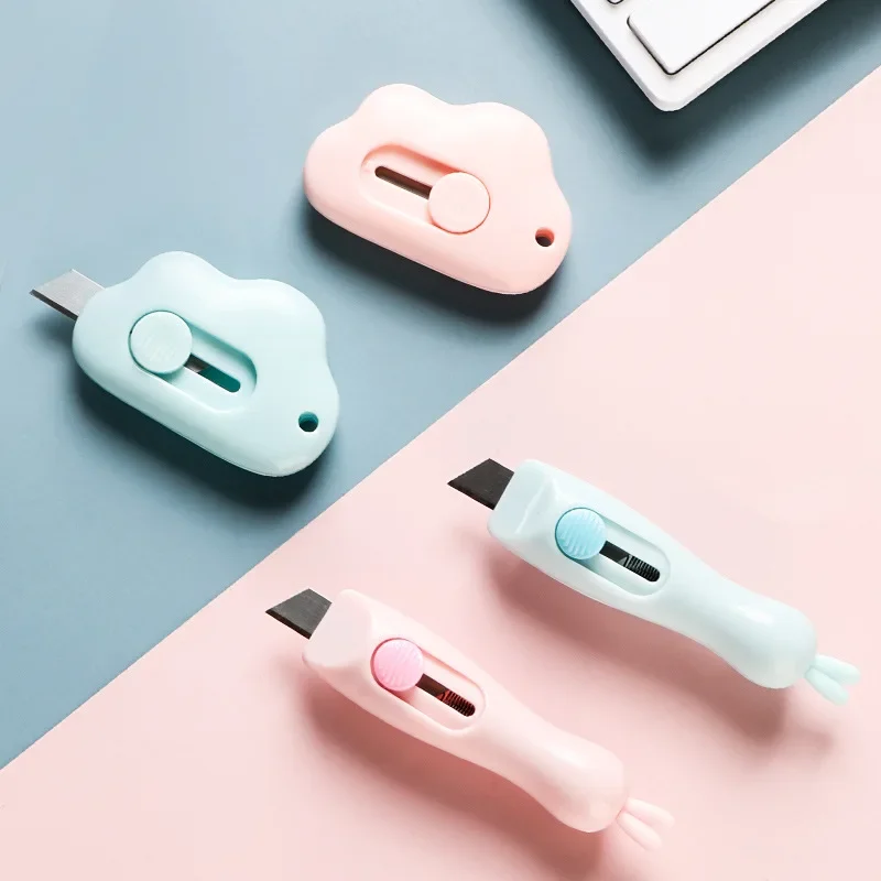 Mini Rabbit Cartoon Portable Utility Knife Cloud Stretch Paper Cutter Box Opener Letter Opener Office School Stationery Supplies