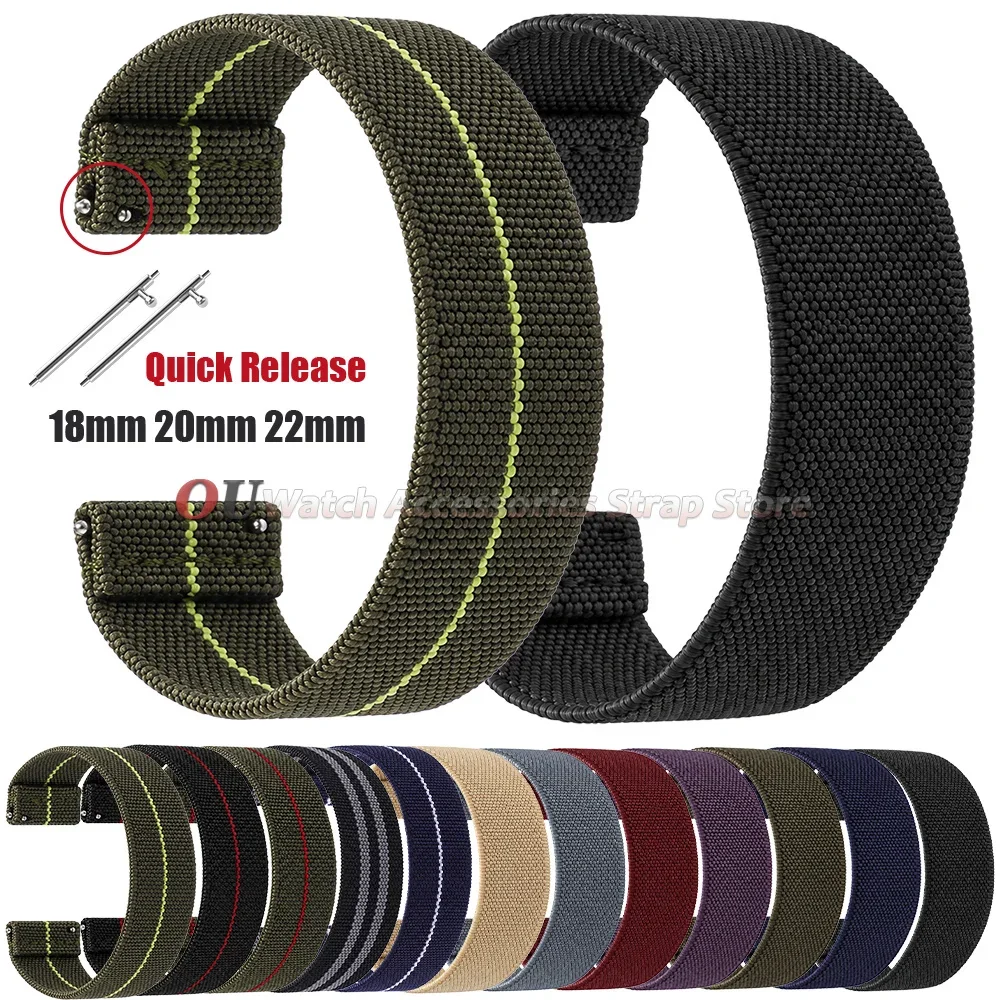 18mm 20mm 22mm Elastic Nylon Watch Strap for Huawei for Samsung Watch Band One-Piece Quick Release Men's Women's Sport Bracelets