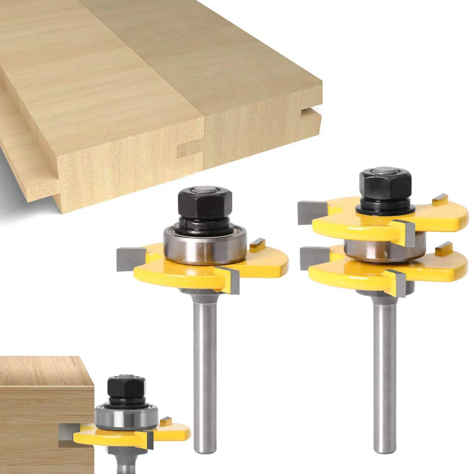 

Набор фрез для дерева с 3 зубьями, регулируемый Т-образный, 2 бита из закаленной стали с хвостовиком 1/4 дюйма для деревообработки