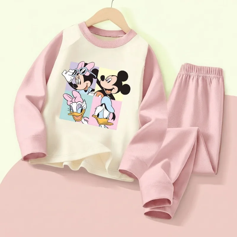 ديزني الخريف والشتاء الفتيات مريح لينة ملابس خاصة مجموعة الاطفال ملابس منزلية غير رسمية مجموعة ميني المطبوعة الطفل منامة 0-10 سنوات #6