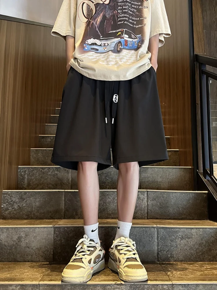 

Мужские летние спортивные шорты из ледяного шелка, тонкие, больших размеров, свободные, прямого кроя, в американском повседневном стиле, дышащие, легкие