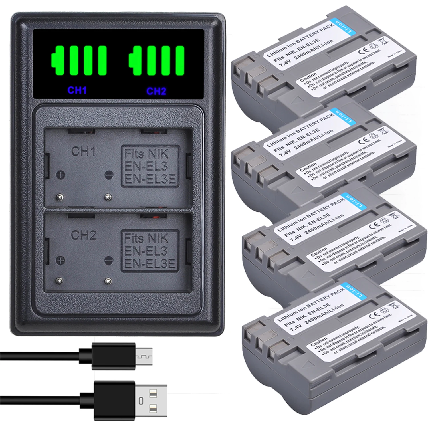 

DuraPro EN-EL3E 2400mAh Battery EN-EL3 Bateria +LED Dual Charger for Nikon D30 D50 D70 D70s D80 D90 D100 D200 D300 D300S D700