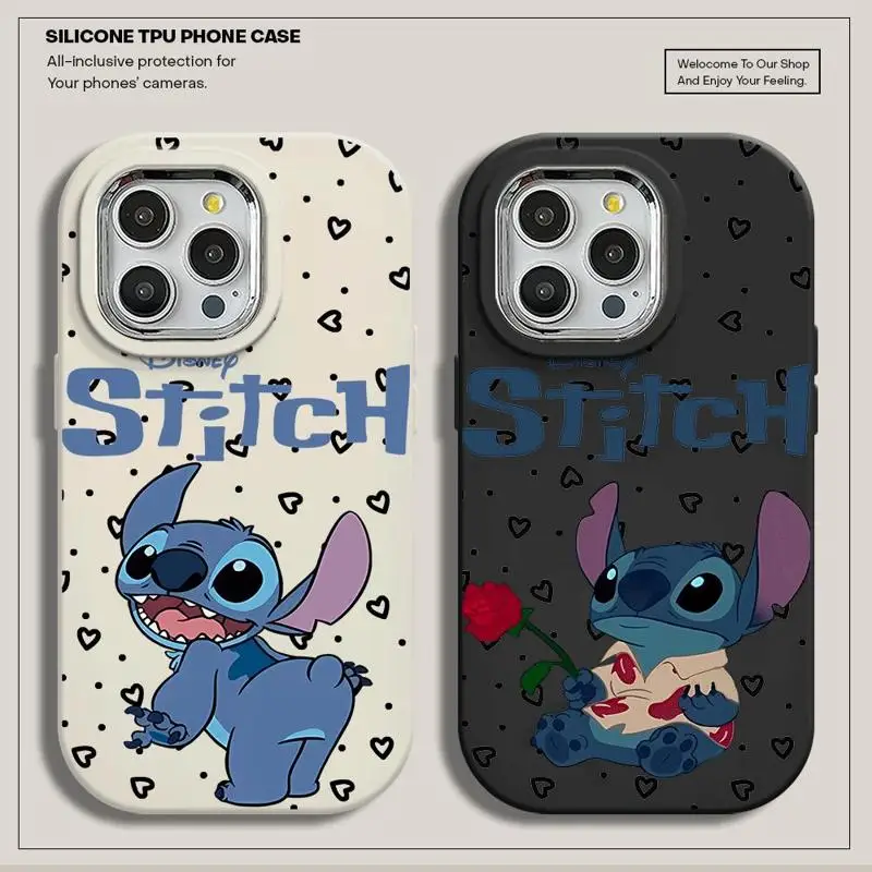 Disney Cute Stitch Phone Case for iPhone 15ProMax 14 Pro 12 11 13 Pro 12Pro 14 15Plus Silicone Luxury Cover