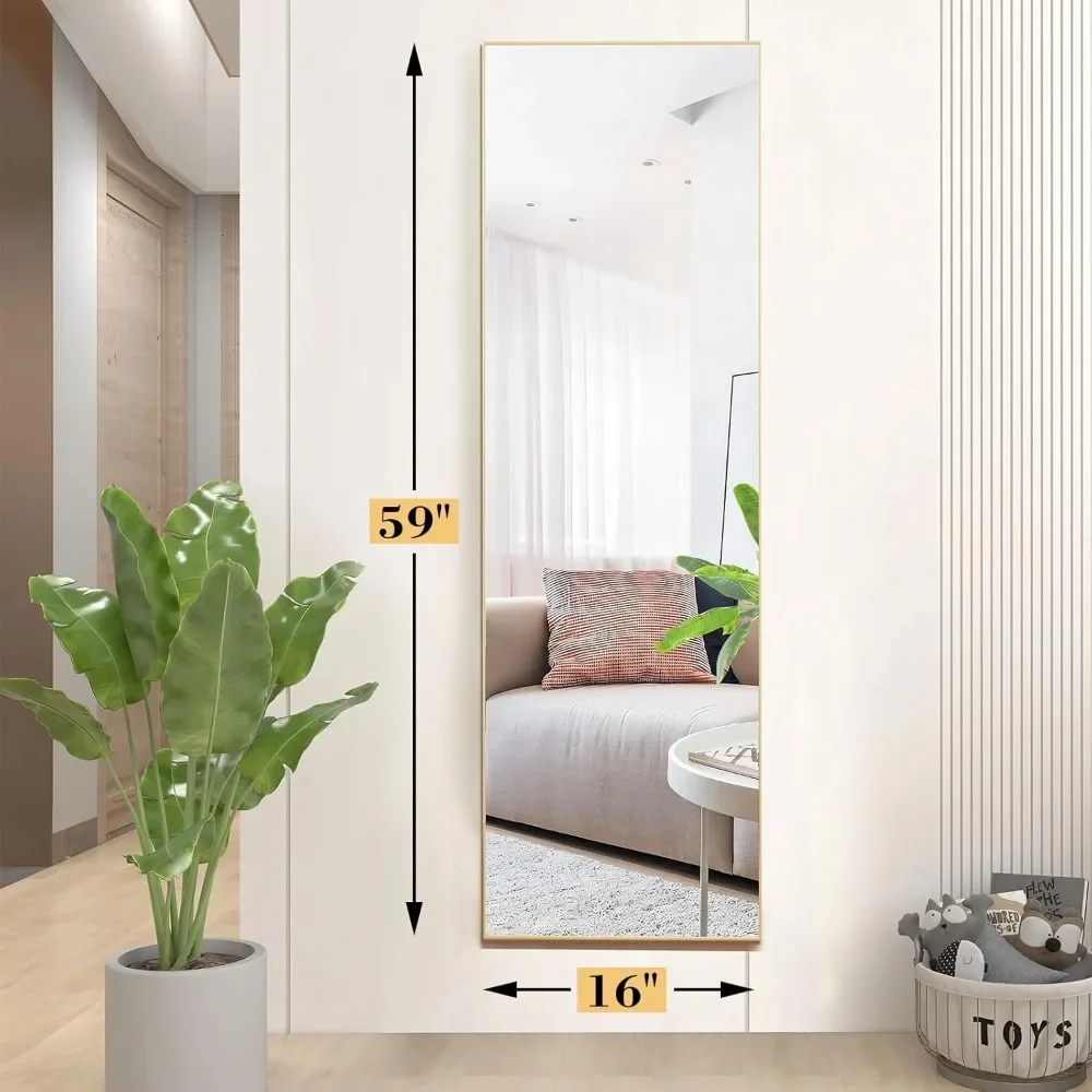 Miroir sur pied avec support, miroir pleine longueur avec cadre en alliage d'aluminium pour chambre à coucher, miroir sur pied complet avec verre caractéristique Shatter-proorf