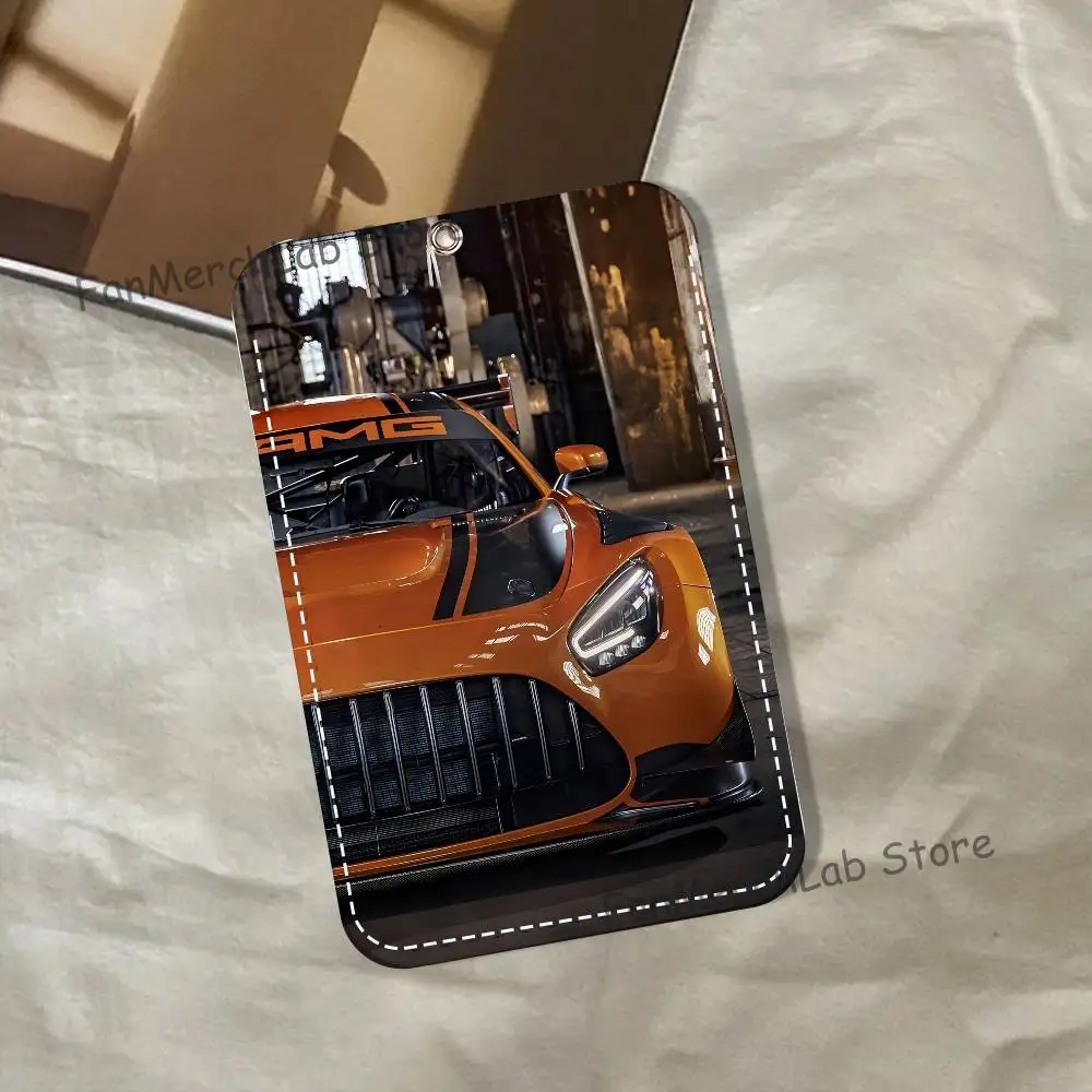 Cool Domineering M-Mer-ce-des-ES Pattern PU Leather Card Holder Keychain Ring Door Lock Access Tags ID Card Case Keychain Card