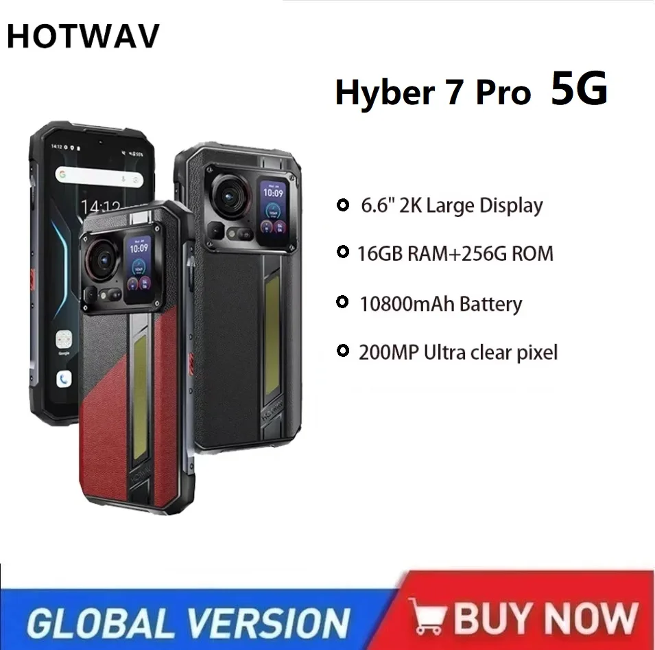 HOTWAV Hyper 7 Pro 5G Robuuste smartphone Afmeting 7050 6,6 '' FHD+ 120 Hz 16 GB + 256 GB Mobiele telefoon 10800 mAh 200 MP 33 W NFC mobiele telefoon