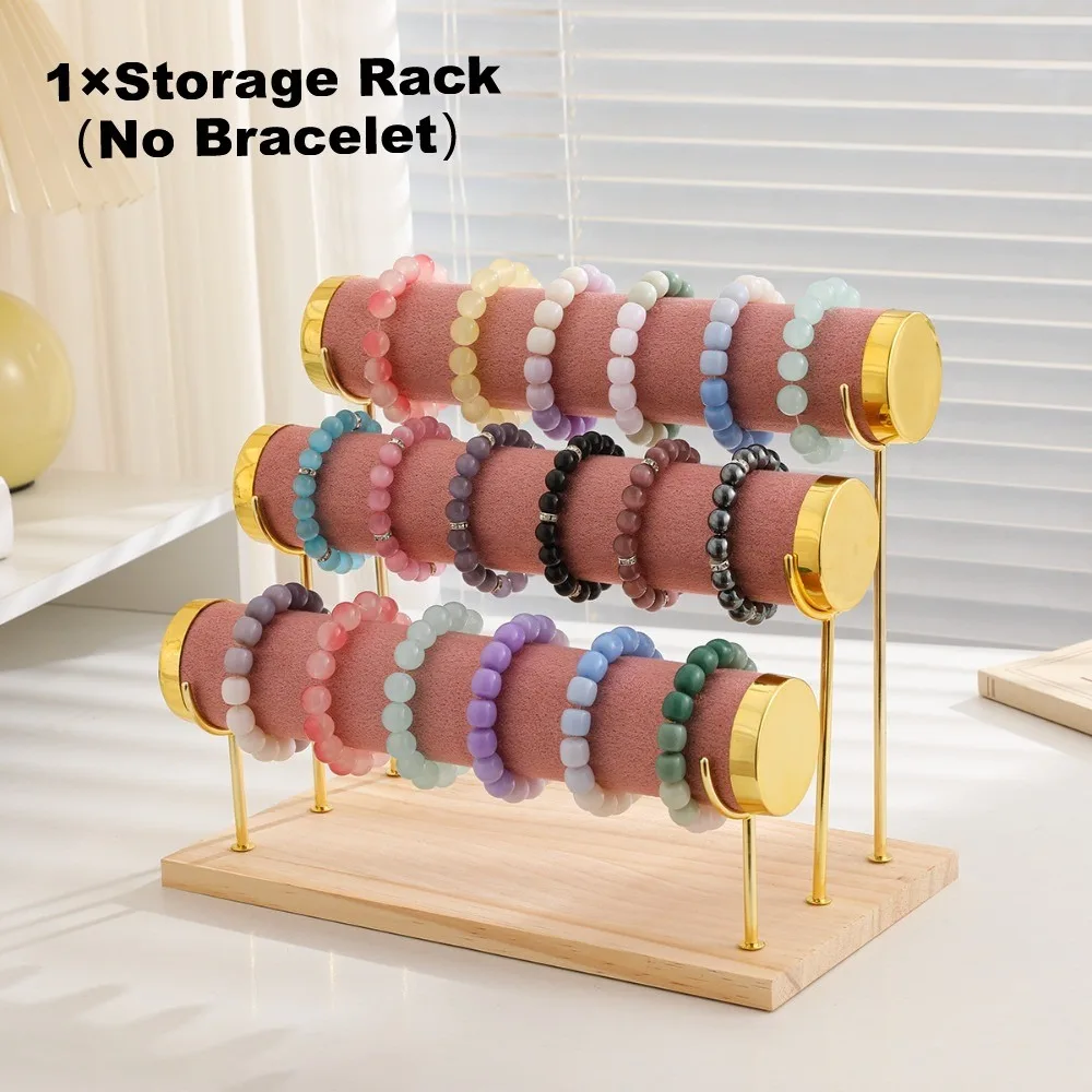 

Detachable Bracelet Display Holder Flannel Wrap Wooden Tray Bangle Storage Rack Multipurpose 3 Tier Jewelry Storage Stand