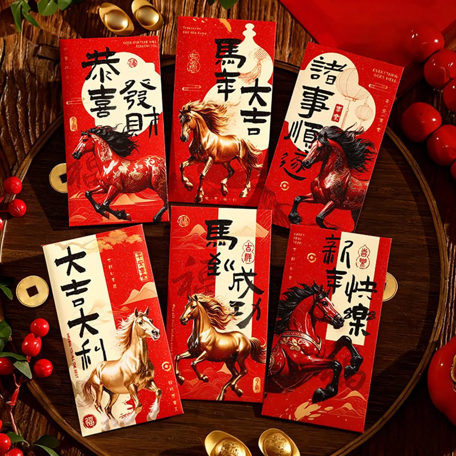 Buste rosse 6 pezzi Tasca natalizia Bomboniera Anno del cavallo Pacchetti rossi 2026 per la festa di compleanno, la celebrazione del matrimonio