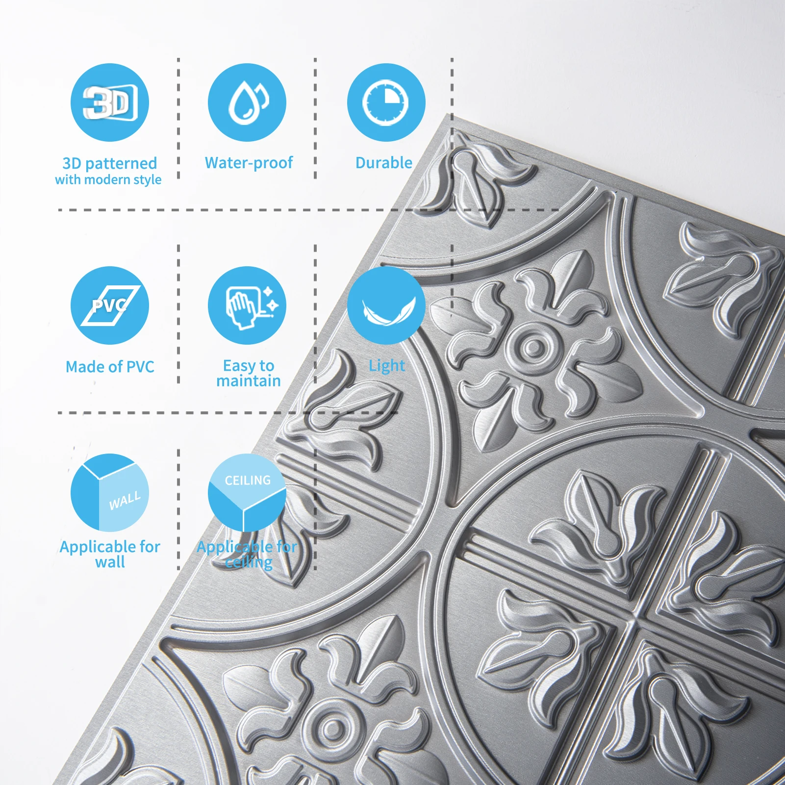 Art3d 2x2 FT Decorative Drop Ceiling Tile, Glue Up PVC Wall  Panel for Bathroom, Easy Install Lightweight Waterproof