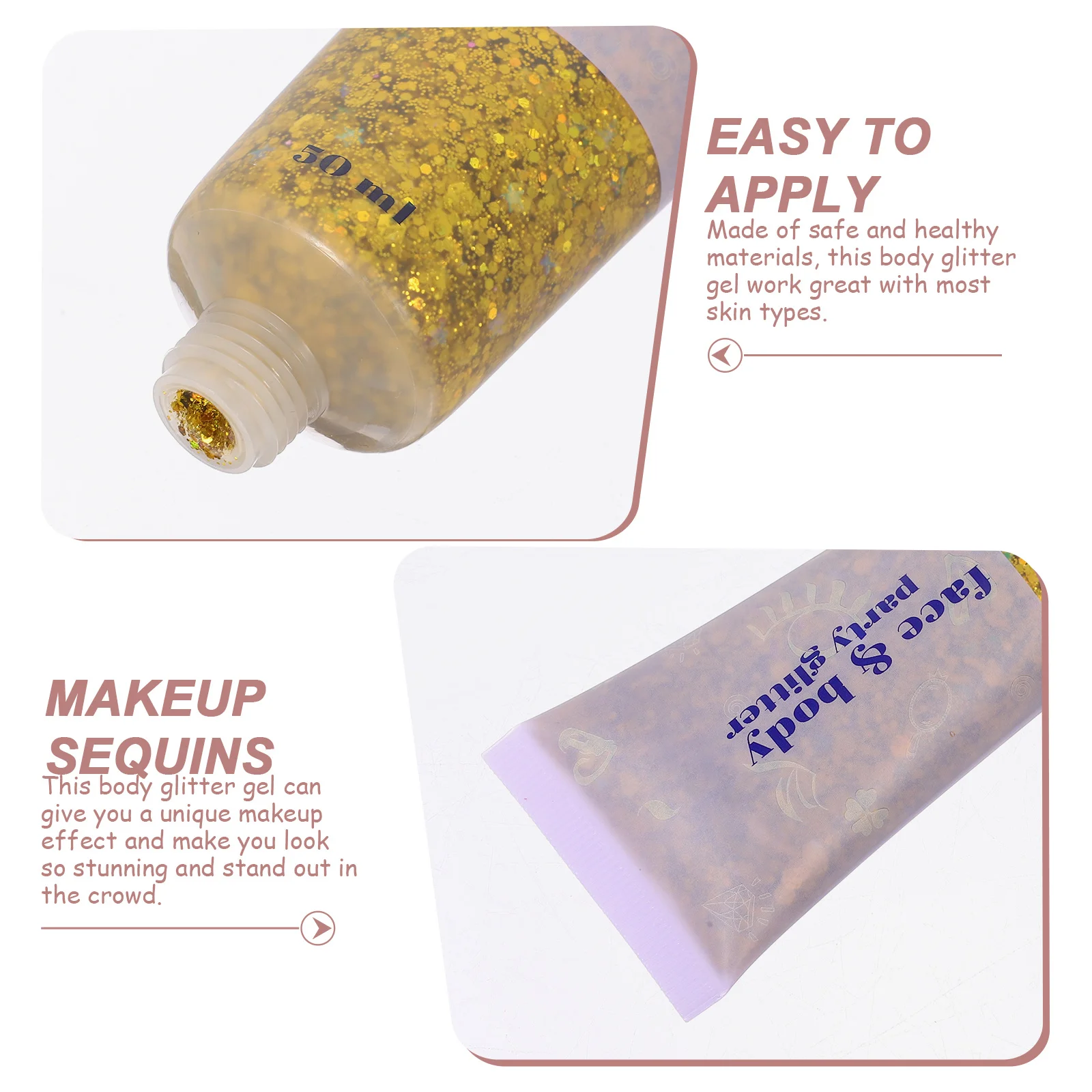 جل لامع ثلاثي الأبعاد 50 مللي مكياج شعر الجسم والوجه للنساء غطاء عين الذراع والساق والصدر والأظافر زينة احتفالية جل لامع للجسم