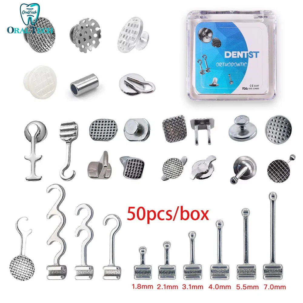 Dental Orthodontic Crimpable Hooks Mini Stop Traction Tongue Tamer Bondable Composite Ceramic Mesh Base Archwire Lingual Button