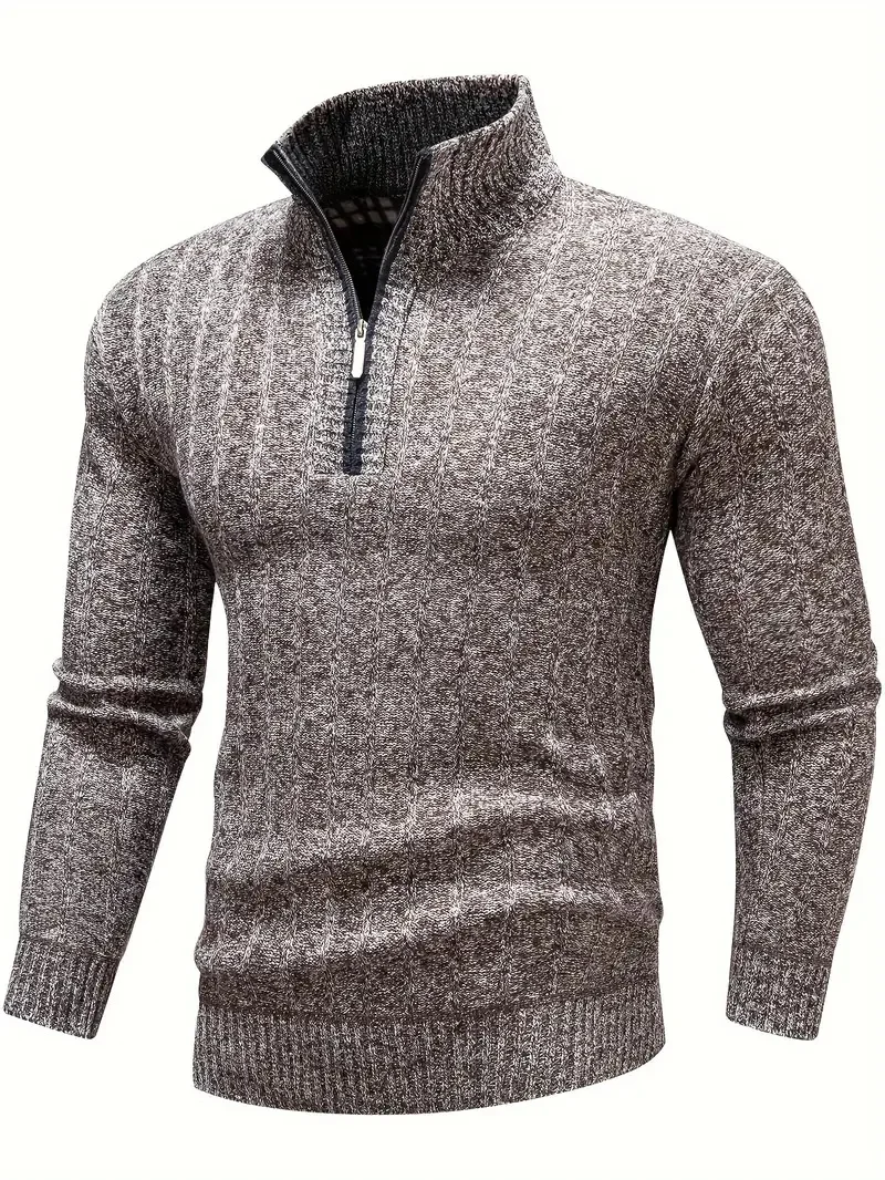 Men Pullover Autumn Winter Solid Color Stand Collar Leisure And Comfortable Zipper High Collar For Warmth Slim Fit Sweater