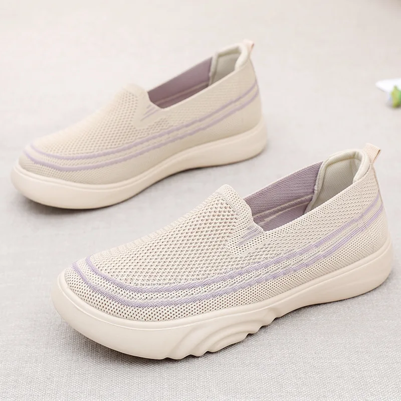 Damen Slip-On Freizeitschuhe zum Gehen, gestricktes Mesh-Obermaterial, atmungsaktiv, leichte EVA-Sohle, bequeme Outdoor-Reise-Loafer – Detail 7