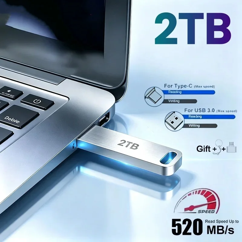 Adaptador USB de Metal, Unidad Flash USB 3.0 de 128GB, 256GB, 512GB, Mini Disco U de Metal de Alta Velocidad, Pendrive de 1TB, 2TB, Memoria USB NUEVA