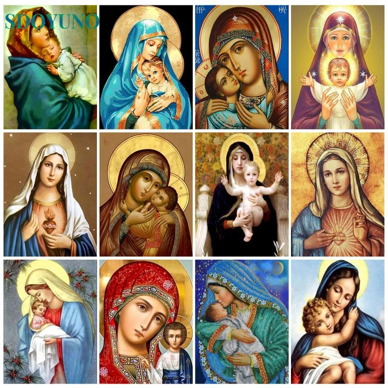 

SDOYUNO Painting By Numbers Virgin Mary Diy HandPainted Oil Coloring By Number Adults Kits On Canvas Picture Home Wall Decor