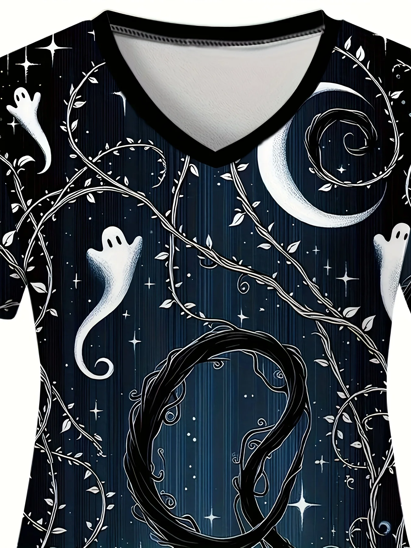 2025 할로윈 고양이 & 달 프린트 V넥 스크럽 상의, 의사, 간호사, 치과의사, 여성 직장인을 위한 편안한 케어 유니폼