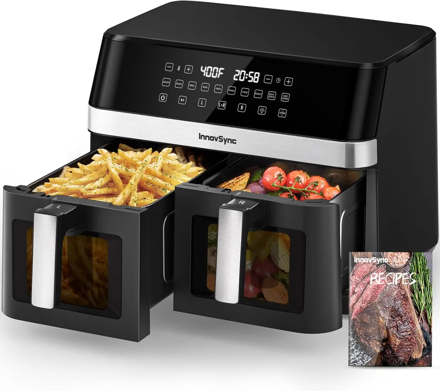 

12QT Large Dual Air Fryer 10 in 1 Double Zone Airfryer with 2 6QT Baskets 60 Easy Panel with Full Touchscreen SyncCook