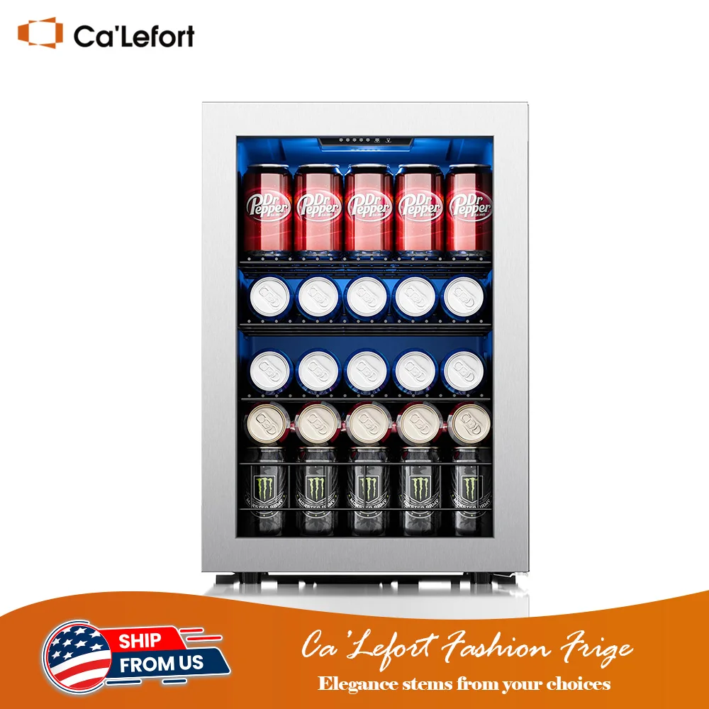 Ca’Lefort Mini Fridge Beverage Refrigerator - 77 Can Capacity Cooler with Stylish Glass Door for Easy Home and Office Storage