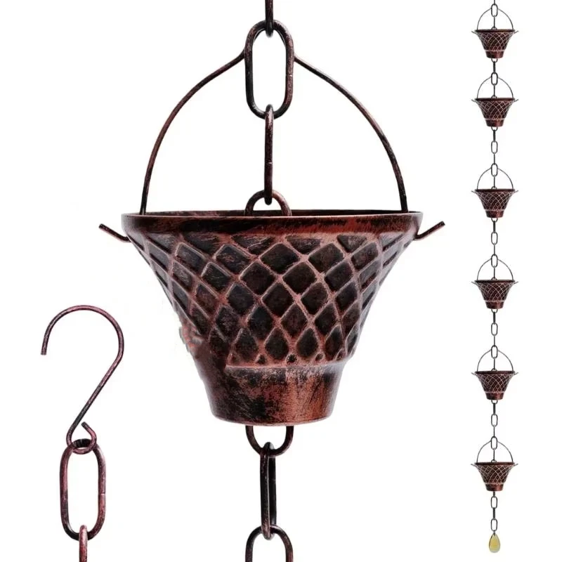 C9GA Versatiles Rain Chain Antique Bronze Decorative Hanging Gutter Chain for Home Commercial and Garden Drainage