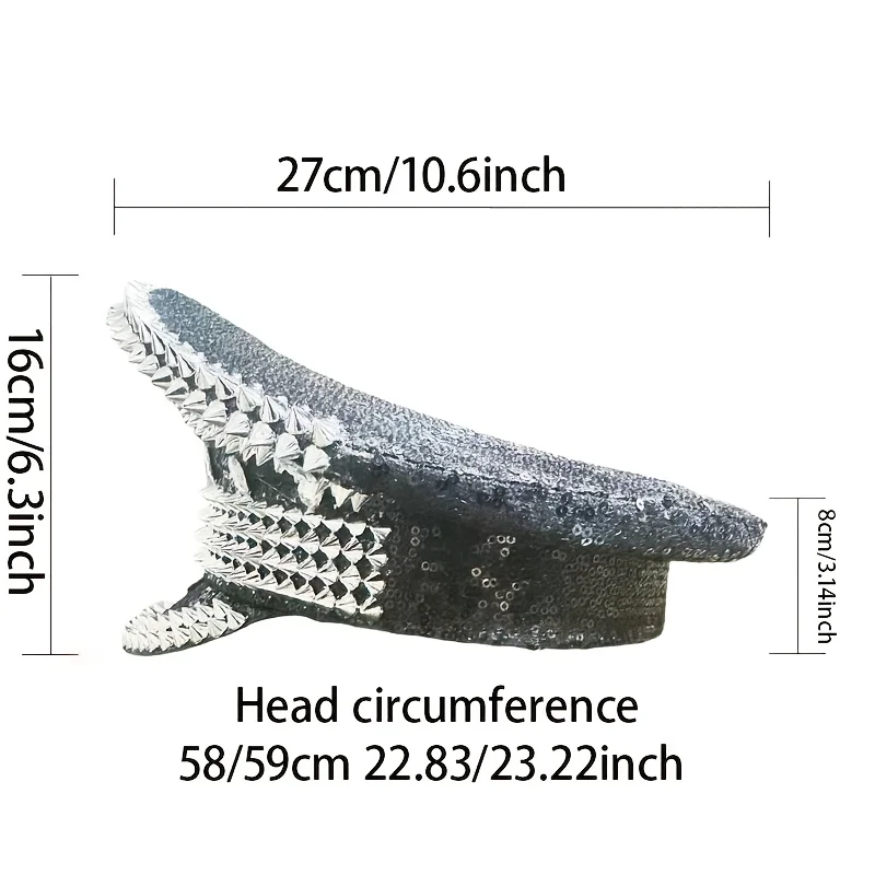 หมวกกัปตันฮงหลวนสีดำประดับกลิตเตอร์และคริสตัลสำหรับงานเทศกาลดนตรี ผู้หญิง หมวกแฟนซีสำหรับงานคาร์นิวัล ผู้ใหญ่ และอุปกรณ์เสริมคอสเพลย์สำหรับผู้หญิง