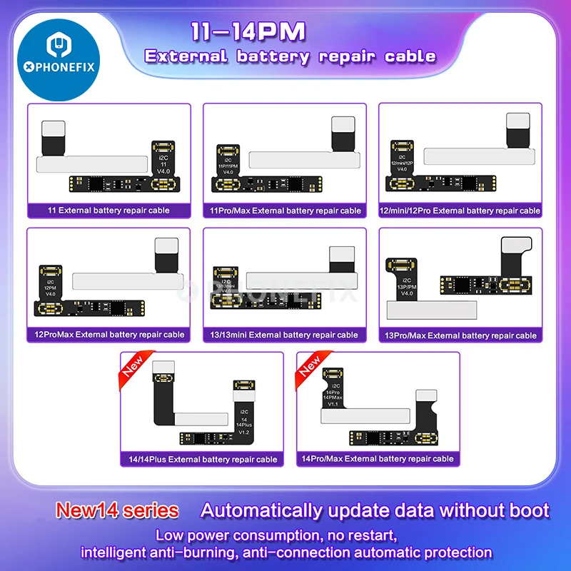 Гибкий кабель батареи i2C KC01 для iPhone 11 12 13 14 Pro Max, модификация емкости батареи, предупреждение о удалении важных сообщений