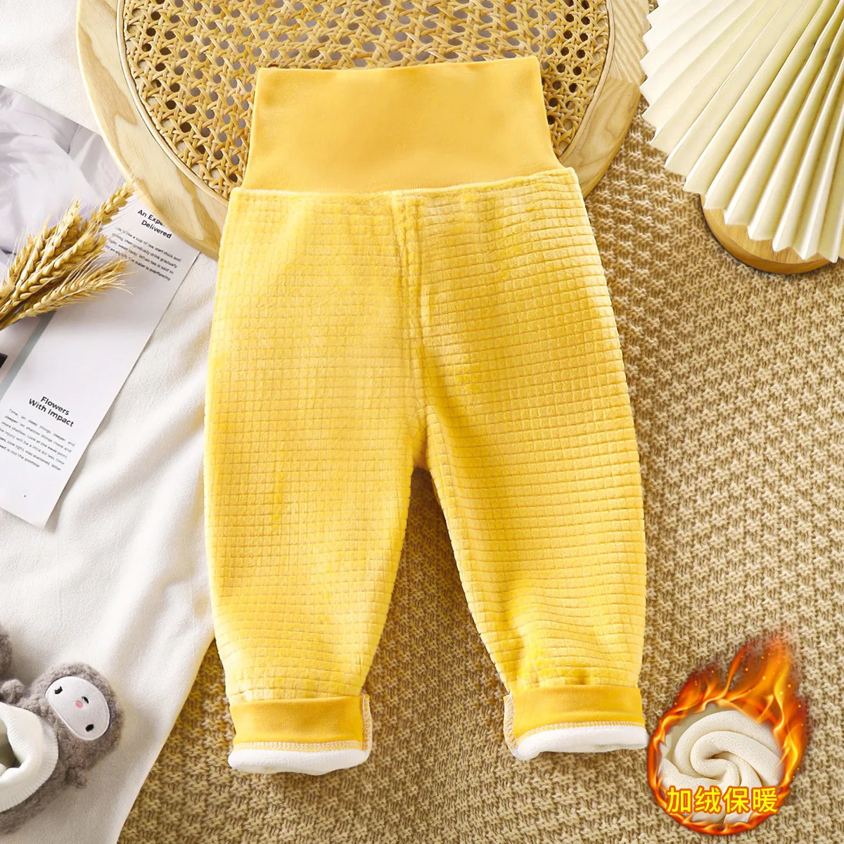 طفل الخريف الشتاء ملابس الطفل منامة السراويل طفل عالية الخصر الصوف السراويل الحرارية الطفل بلون السراويل #4