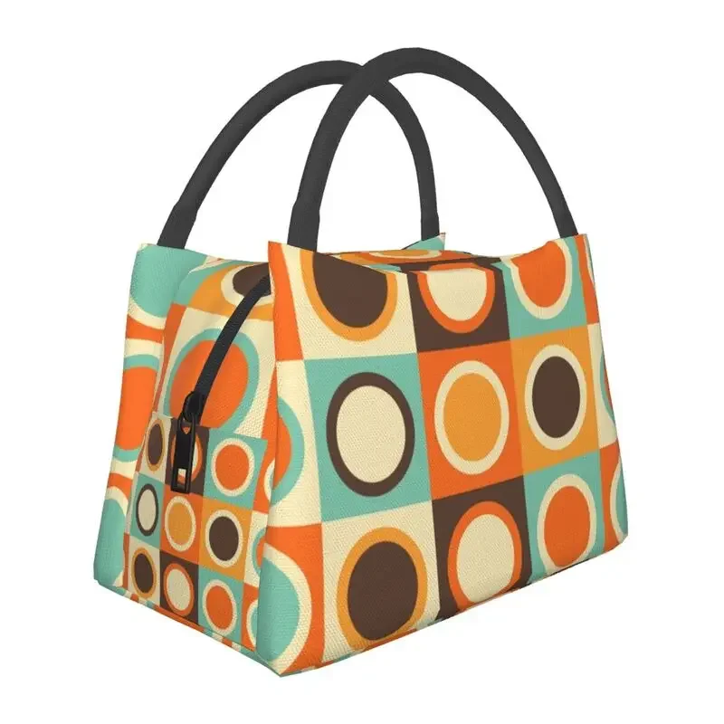 

70s Pattern Retro In Orange And Brown Tones Insulated Lunch Bags for School Office Geometric Colorful Thermal Cooler Bento Box