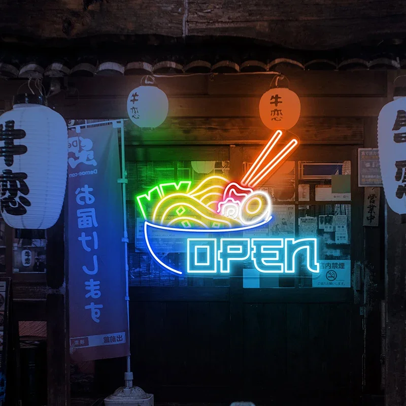 Big Size Open Neon Sign Japanese Ramen Shop Wall Art Decor Business Shop Open Window Wall Hanging