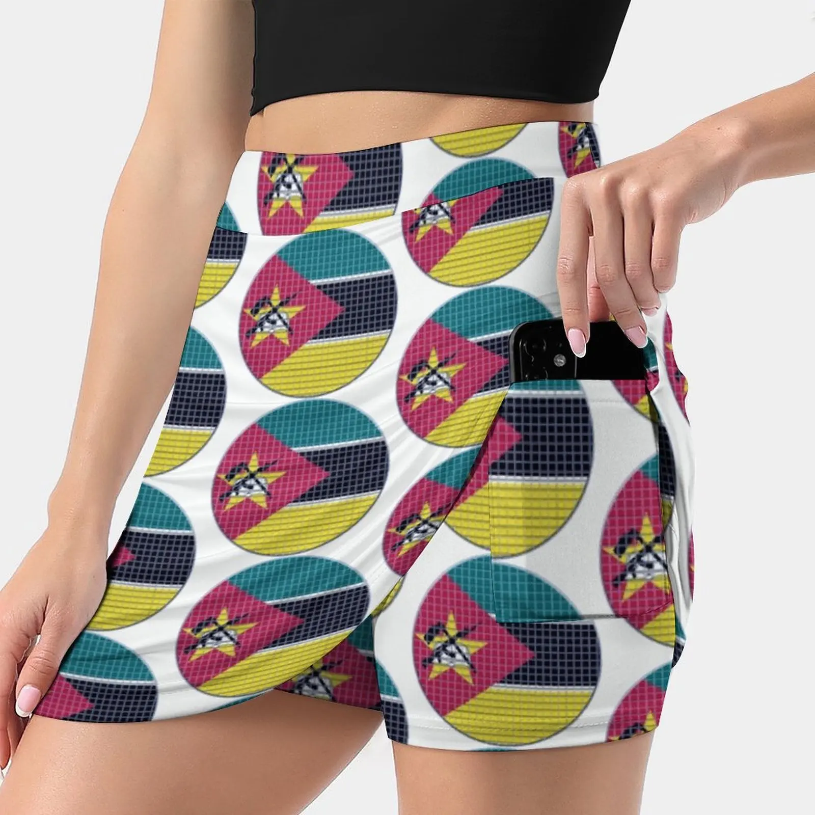 Mozambique Flag Rounded - Squares Pixel Women Sports Lining Skirt Tennis Dance Fitness Short Printed Skirts Mozambique Flag