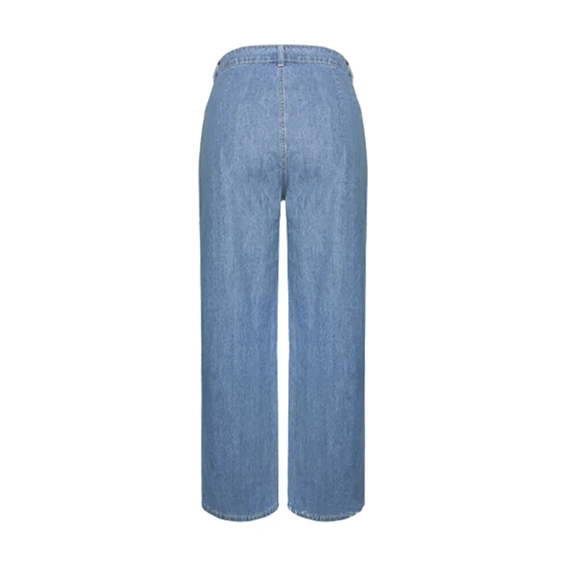 Chic Whitish Blue Women Straight Jeans Korean Casual Wide Leg Trousers Female 2023 Elegant Commuter Loose High Waist Denim Pants