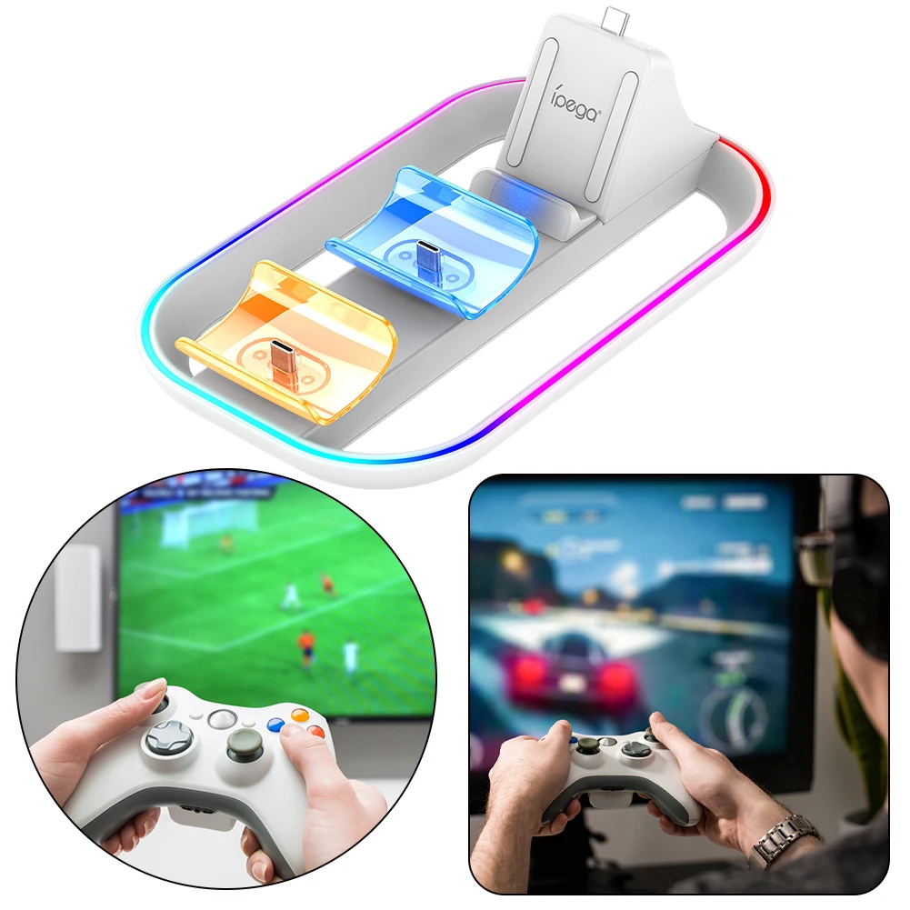 Charging Docking Station for  Portal Handheld Console with 2 Charging Ports for  Controller with RGB and Charging Cable