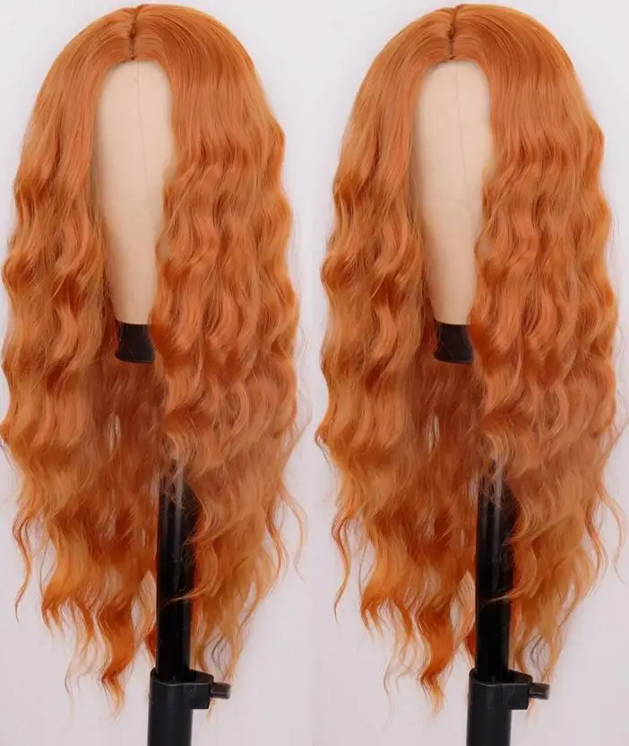 Cosplay Wig Heat Resistant Synthetic Hair Natural Women Orange Long Wavy